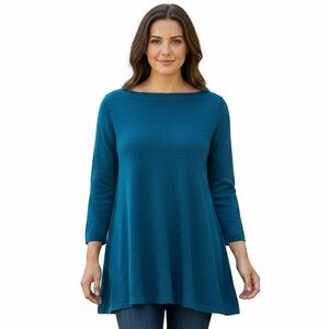 Karen Scott Teal White Fleck Knitted Pullover Tunic Sweater Plus Size Woman 2X